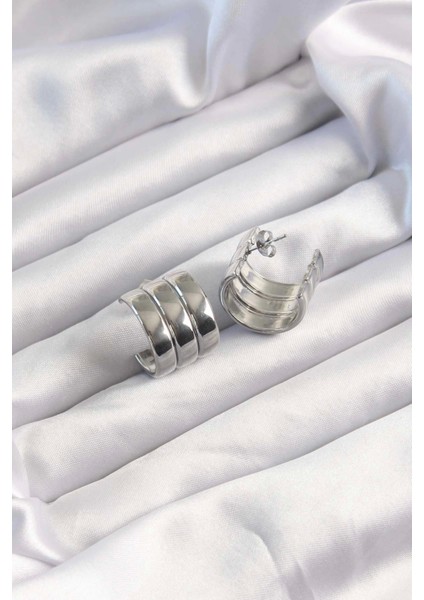 Bfs 316L Çelik Gümüş Renk 3lü Görünüm Bombe Model Yarım Halka Küpe fiyatları