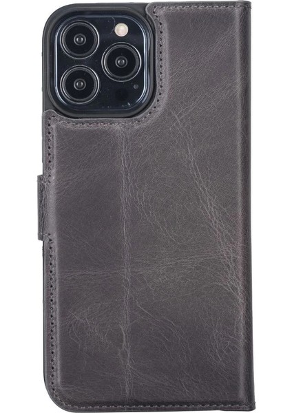 Apple iPhone 13 Pro Max Uyumlu Deri Cüzdanlı Kılıf VS4EF Gri fırsatları