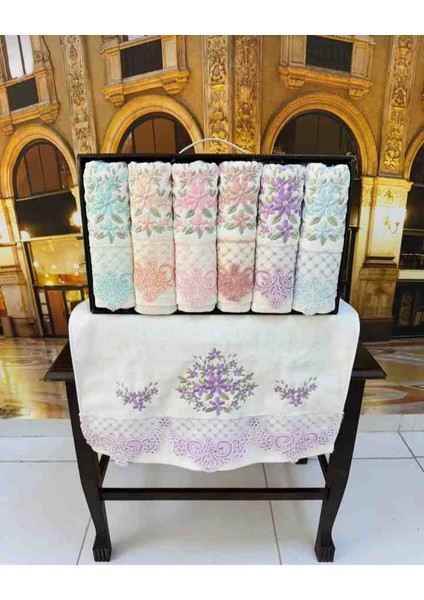 %100 Pamuklu 50×90 Ağır Nakışlı Güpürlü Lüx Kutulu Çeyizlik El ve Yüz Havlusu fiyatları