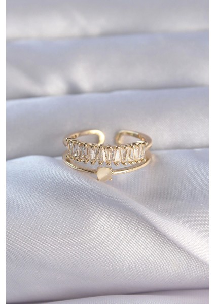 Bfs Pirinç Gold Renk Zirkon Taşlı Baget Su Yolu Model Ayarlanabilir Yüzük fiyatları