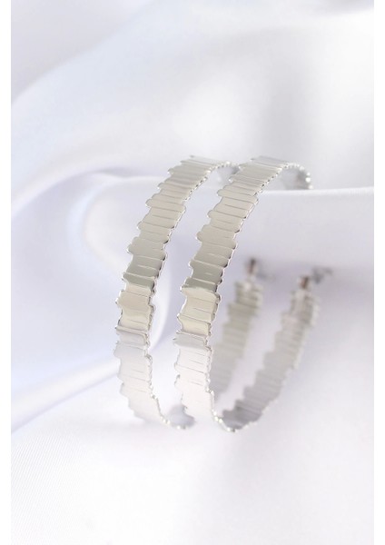 Bfs Pirinç Gümüş Renk Tırtıklı Halka Küpe