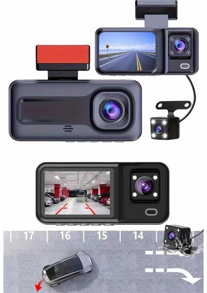1080P Sürüş Kaydedici 2 Inç Araç Araba Ön Iç Arka Dvr IPS Ekran indirimleri