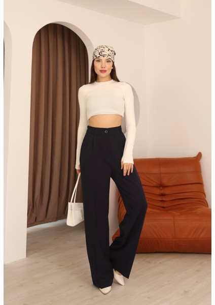 Kadın Lacivert Arkası Lastikli Palazzo Pantolon fiyatları