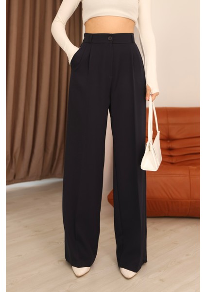 Kadın Lacivert Arkası Lastikli Palazzo Pantolon fırsatları