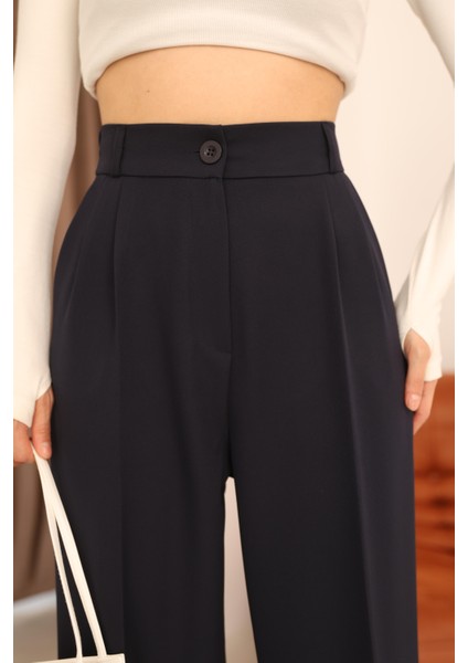 Kadın Lacivert Arkası Lastikli Palazzo Pantolon indirimleri