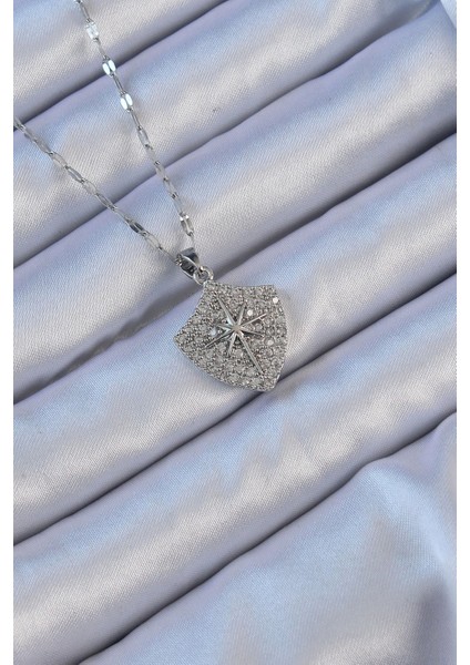 Bfs 316L Çelik Zincir Gümüş Renk Zirkon Taşlı Kutup Yıldızı Kolye