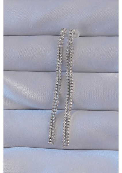 Bfs Pirinç Gümüş Renk Zirkon Taşlı Su Yolu Model Küpe