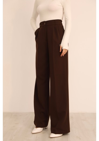 Kadın Kahverengi Arkası Lastikli Palazzo Pantolon modelleri