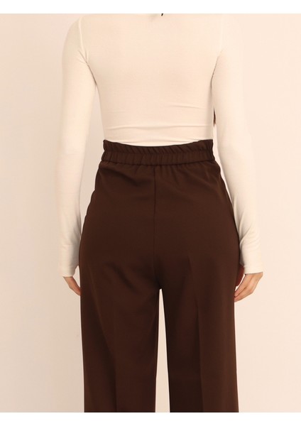 Kadın Kahverengi Arkası Lastikli Palazzo Pantolon