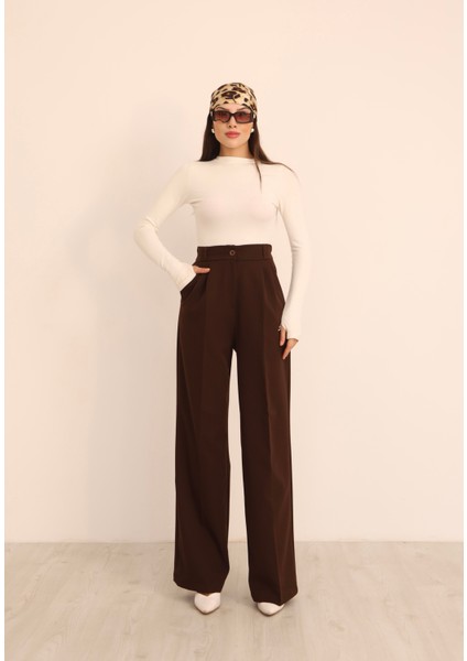 Kadın Kahverengi Arkası Lastikli Palazzo Pantolon