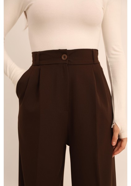 Kadın Kahverengi Arkası Lastikli Palazzo Pantolon indirimleri