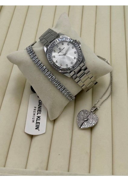 Yeni Yıl Orijinal Kadın Kol Saati 2 Yıl Garantili Çelik Kolye ve Bileklik Seti DKHB17