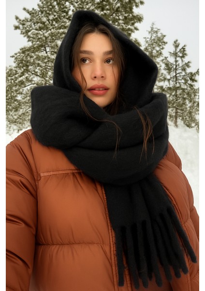 Siyah Yumuşak Dokulu Puffy Atkı Şal modelleri