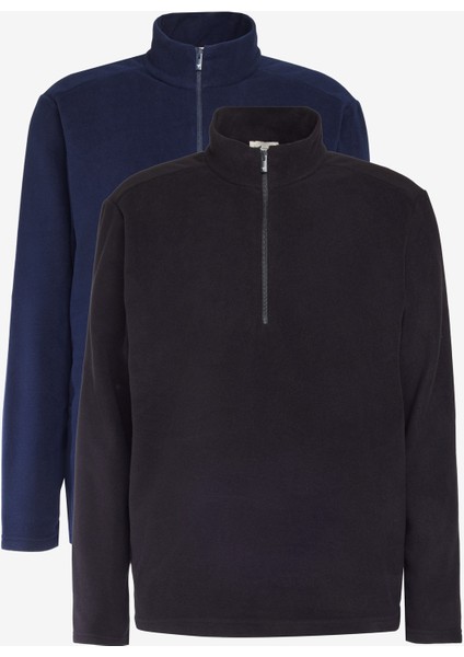 2'li Paket Standart Fit Dik Yaka Soğuk Geçirmez Polar