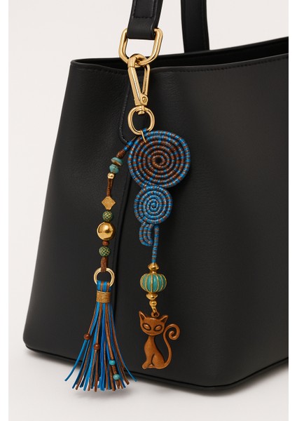 Çok Renkli Otantik Kedi Detaylı El Yapımı Çanta Anahtarlık Charmı
