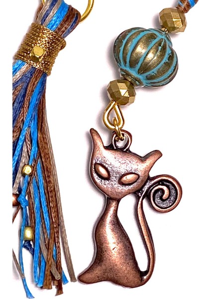 Çok Renkli Otantik Kedi Detaylı El Yapımı Çanta Anahtarlık Charmı indirimleri