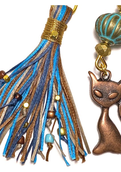 Çok Renkli Otantik Kedi Detaylı El Yapımı Çanta Anahtarlık Charmı