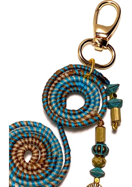 El Yapımı Yıldız Figürlü Mavi Bej & Kahverengi Bohem Çanta Süsü fırsatları