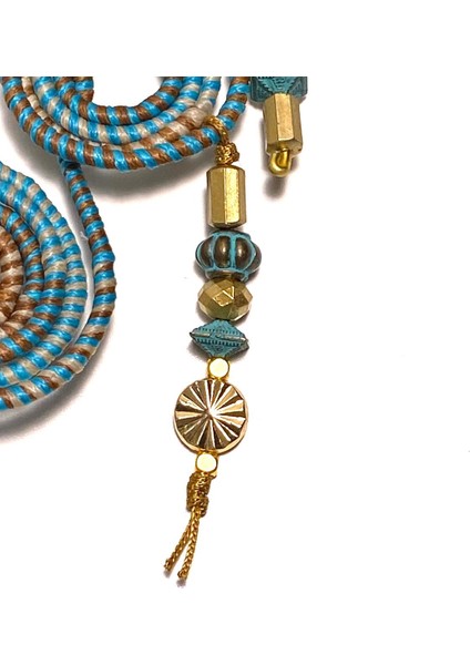 El Yapımı Yıldız Figürlü Mavi Bej & Kahverengi Bohem Çanta Süsü indirimleri