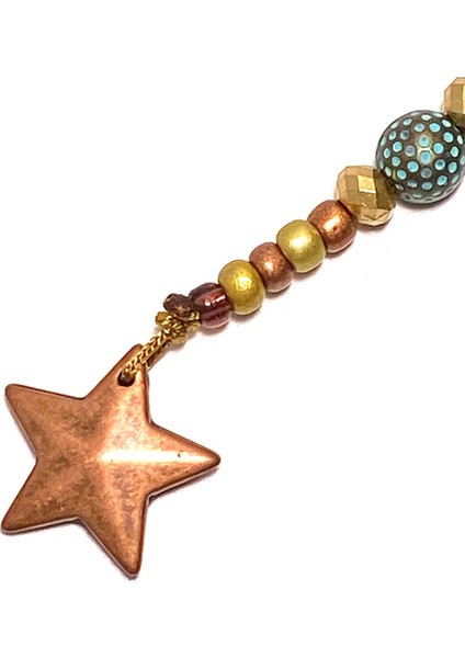 El Yapımı Yıldız Figürlü Mavi Bej & Kahverengi Bohem Çanta Süsü