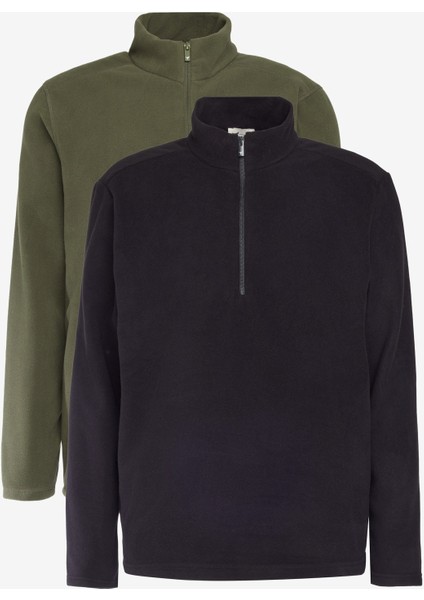 2'li Paket Standart Fit Dik Yaka Soğuk Geçirmez Polar