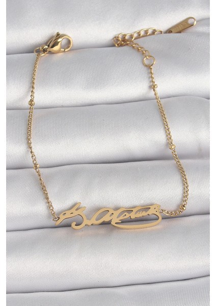 Bfs 316L Çelik Gold Renk Atatürk Imza Model Kadın Bileklik