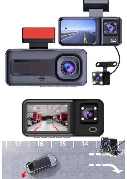 1080P Sürüş Kaydedici 2 Inç Araç Araba Ön Iç Arka Dvr IPS Ekran indirimleri