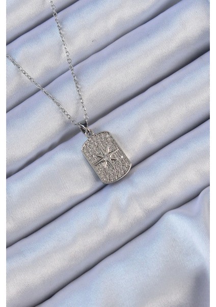 Bfs 316L Çelik Zincir Gümüş Renk Zirkon Taşlı Kutup Yıldızlı Vintage Kolye