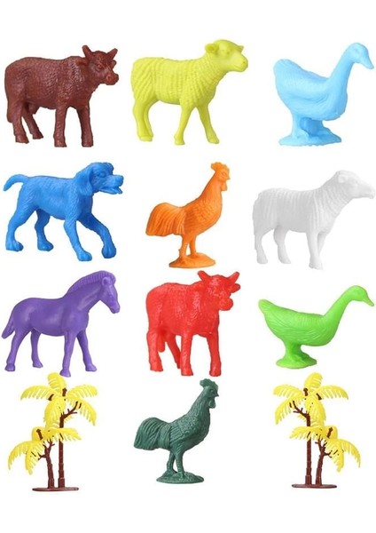 676 Toy Play 12 Parça Renkli Mini Çiftlik Hayvanları Figür Seti 4-6 cm
