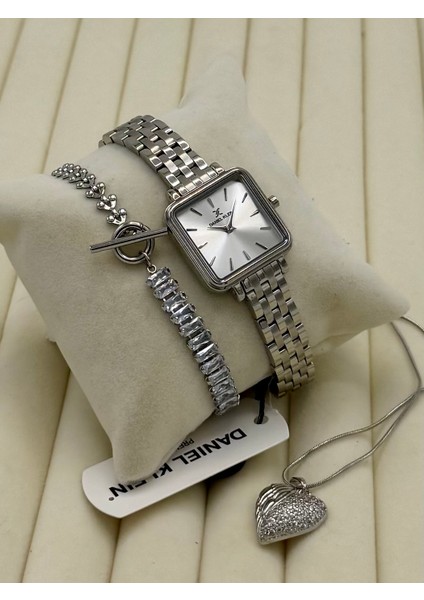 Orijinal Kadın Kol Saati 2 Yıl Garantili Çelik Kolye ve Bileklik Seti DKHB12