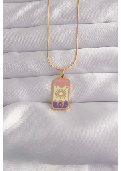 Bfs 316L Çelik Gold Renk Karışık Mineli Ay Figür Tarot Kolye