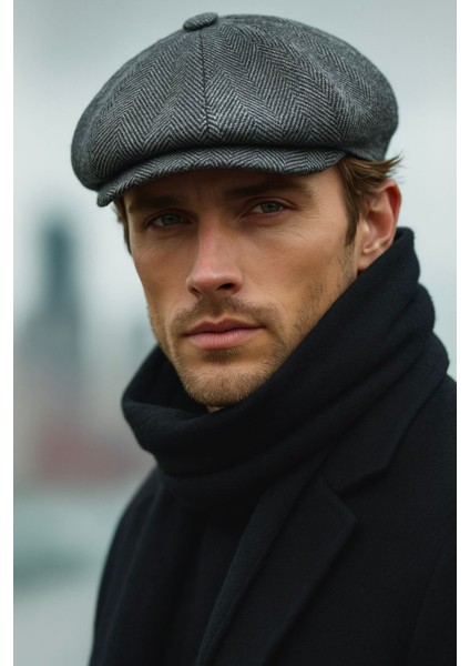 Erkek Kaşe Kışlık Kasket Şapka - Peaky Blinders Kaşe Kumaş Klasik Düz Kasket