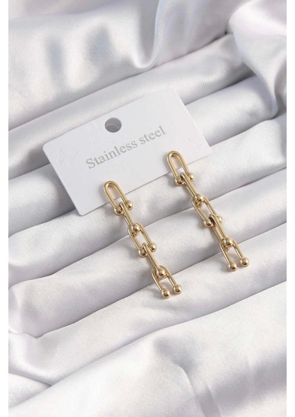 Bfs 316L Çelik Altın Renk Sallantılı Model Küpe