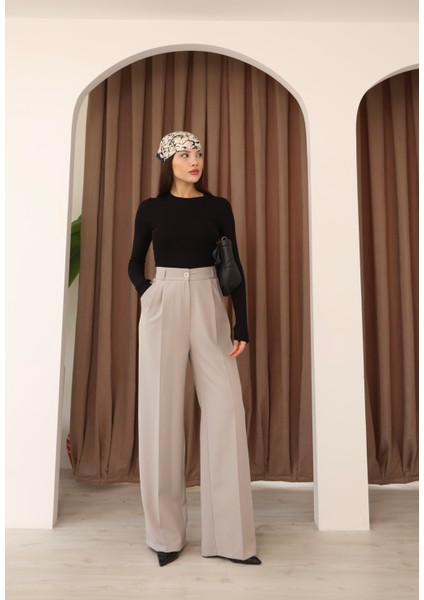 Kadın Gri Arkası Lastikli Palazzo Pantolon fiyatları