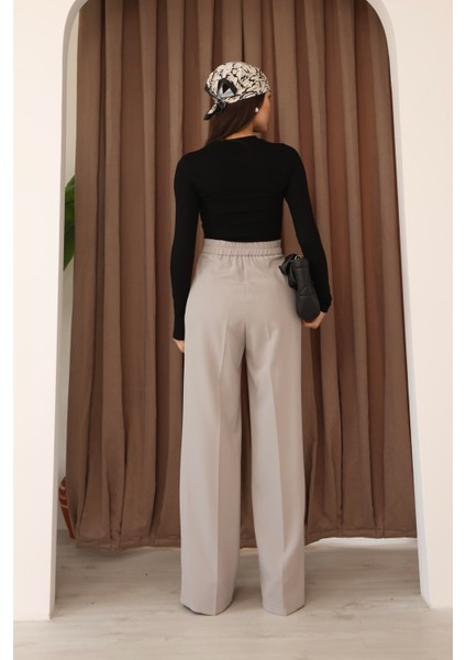 Kadın Gri Arkası Lastikli Palazzo Pantolon indirimleri