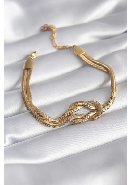 Bfs 316L Çelik Gold Renk Italyan Zincir Düğüm Model Kadın Bileklik