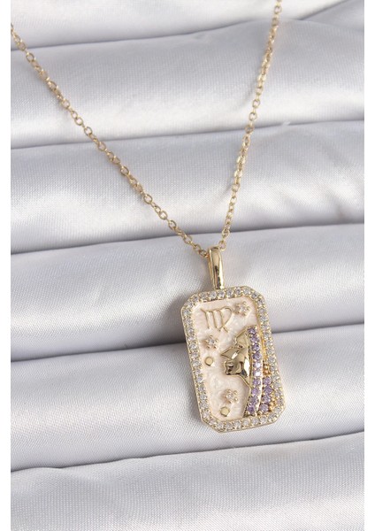 Bfs 316L Çelik Gold Renk Zincir Başak Burcu Zirkon Taşlı Kadın Kolye