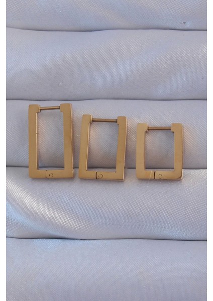 Bfs 316L Çelik Gold Renk Dikdörtgen Küpe Seti