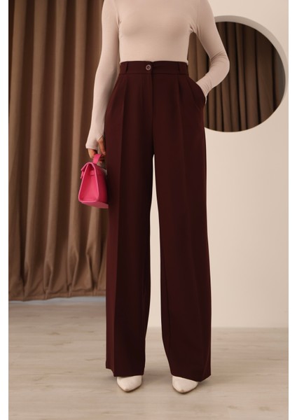 Kadın Vişne Arkası Lastikli Palazzo Pantolon