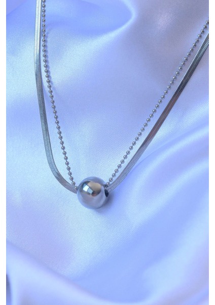 Bfs 316L Çelik Çift Zincirli Gümüş Renk Topçuk Italyan Model Kolye fiyatları