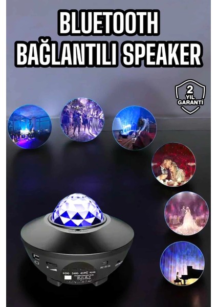 Çocuklara Özel Şarjlı Bluetooth Hoparlör Parti LED Lambası Yıldızlı Projeksiyon