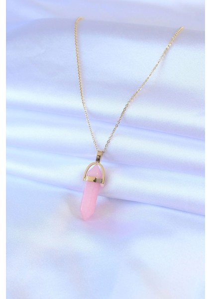 Bfs 316L Çelik Gold Renk Kristal Pembe Taş Model Kadın Kolye fiyatları