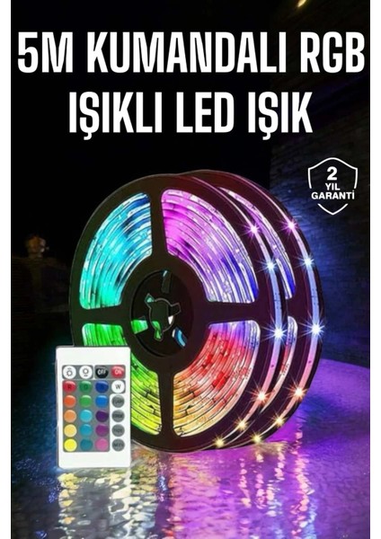 5 Metre Şerit LED Rgb Işıklı Kumandalı Güç Adaptörü Her Ortama Uygun