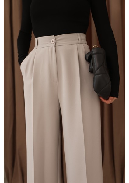 Kadın Gri Arkası Lastikli Palazzo Pantolon fırsatları