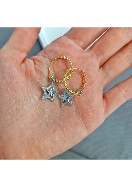 Yıldız Uçlu Kolye & Yıldız Sallantılı Küpe & Üç Renkli Burgu Zincir Kolye 316L Çelik Gold Renk indirimleri