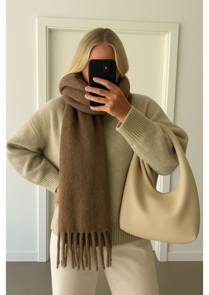 Kadın Kahverengi Yumuşak Dokulu Puffy Atkı Şal fiyatları