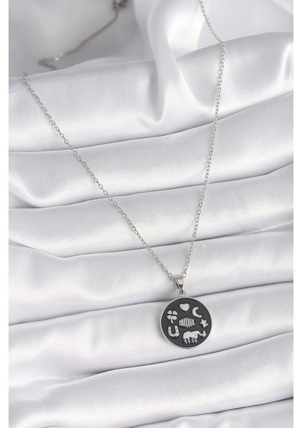 Bfs 316L Çelik Gümüş Renk Siyah Renk Şans Kolyesi fiyatları