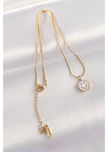 Bfs 316L Çelik Zincir Altın Renk Mermer Desenli Minimal Smile Kolye fiyatları