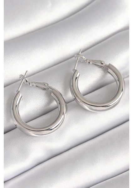 Bfs Pirinç Gümüş Renk Halka Model Kadın Küpe