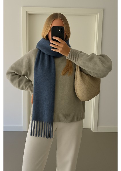 Lacivert Yumuşak Dokulu Puffy Atkı Şal fiyatları